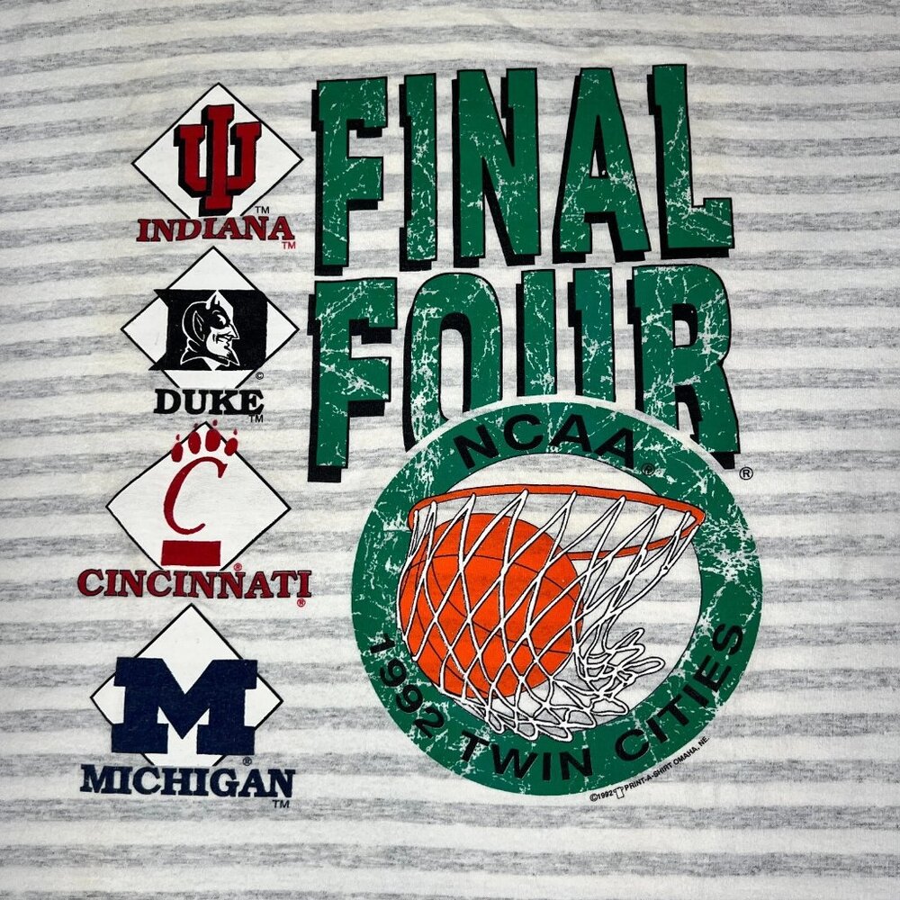 Vintage Print A-Shirt 1992 NCAA Final Four Win Cities Striped T-Shirt Size XL - Picture 8 of 11